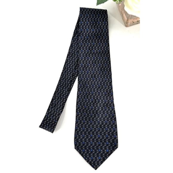 Crescenzo Collection Men’s 100% Silk Tie Designer Necktie Silver Gray Navy EUC - Picture 2 of 5